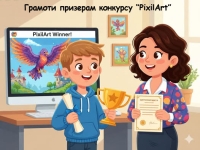 Грамоти призерам конкурсу піксельної графіки “PixilArt”.